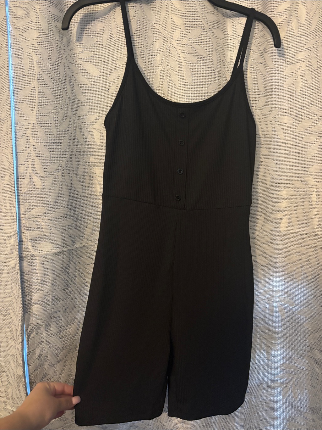 Shein Black Ribbed Button-Front Tank Romper